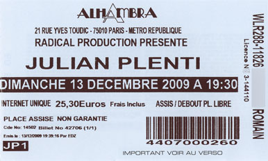 Scan place de concert : Julian Plenti l Alhambra (Paris 10e)